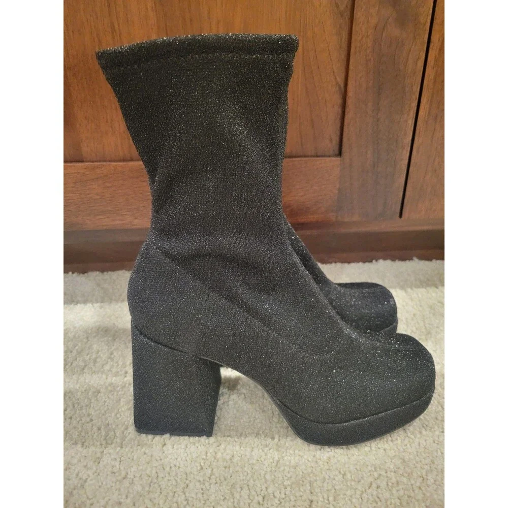 New ABOUND Steffie Platform Bootie In Black Glitter Women's Size 7 Zipper Party